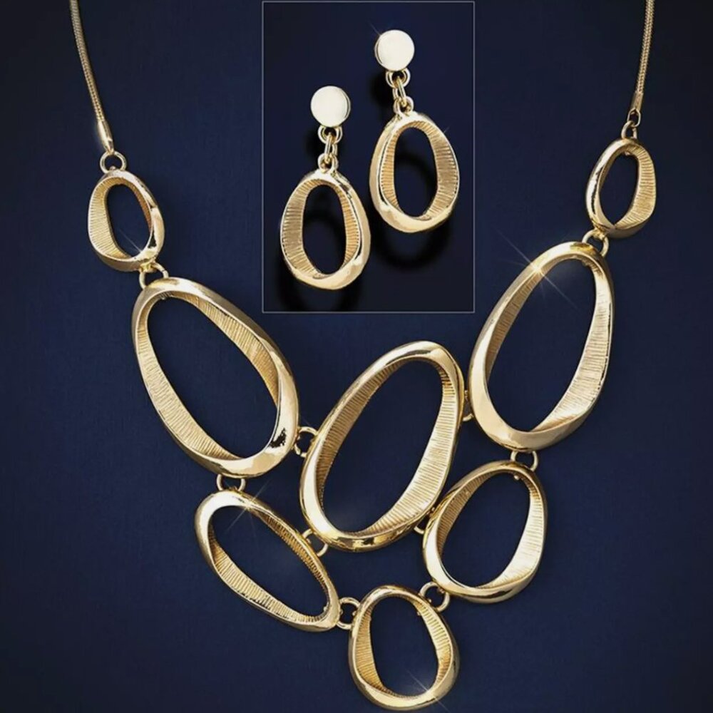 STAUER Haute Hoops Necklace & Earring Set gold-finished NEW